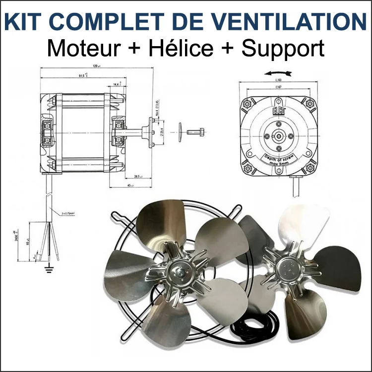 Moteur ventilateur kit complet (Hélice & Support)